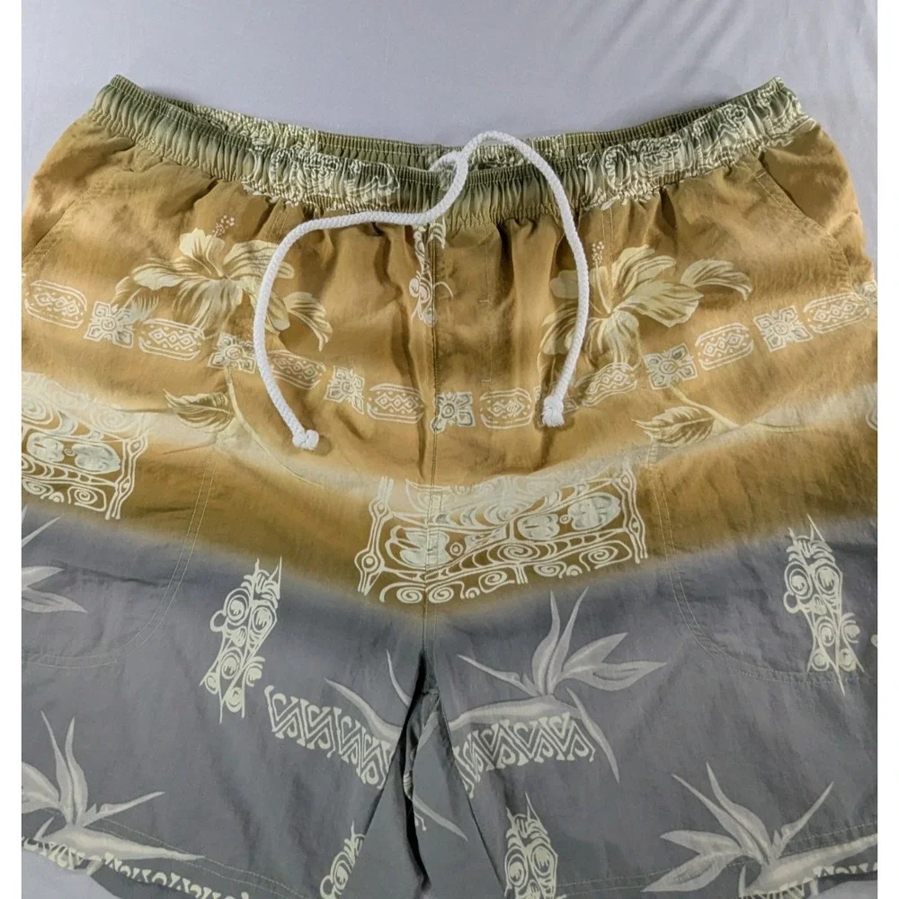 Tommy Bahama Mens Paradise Nation Tiki Swim Trunks XXL Tan Gray‎ Vintage Ombre